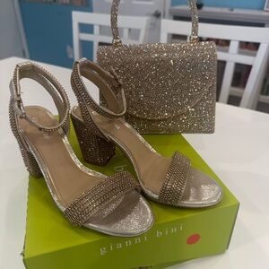 Gianni Bini Gold Heels with rhinestones and Purse to match